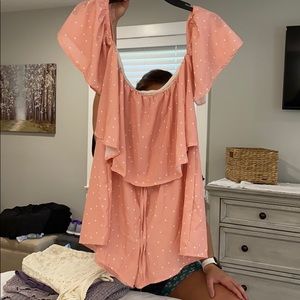 Peach polka dot romper